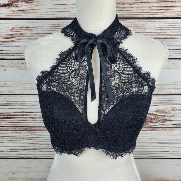 NWT Victoria's Secret 36D Dream Angels Black Lace Demi Bra w/ Collar and Tie - Picture 3 of 11